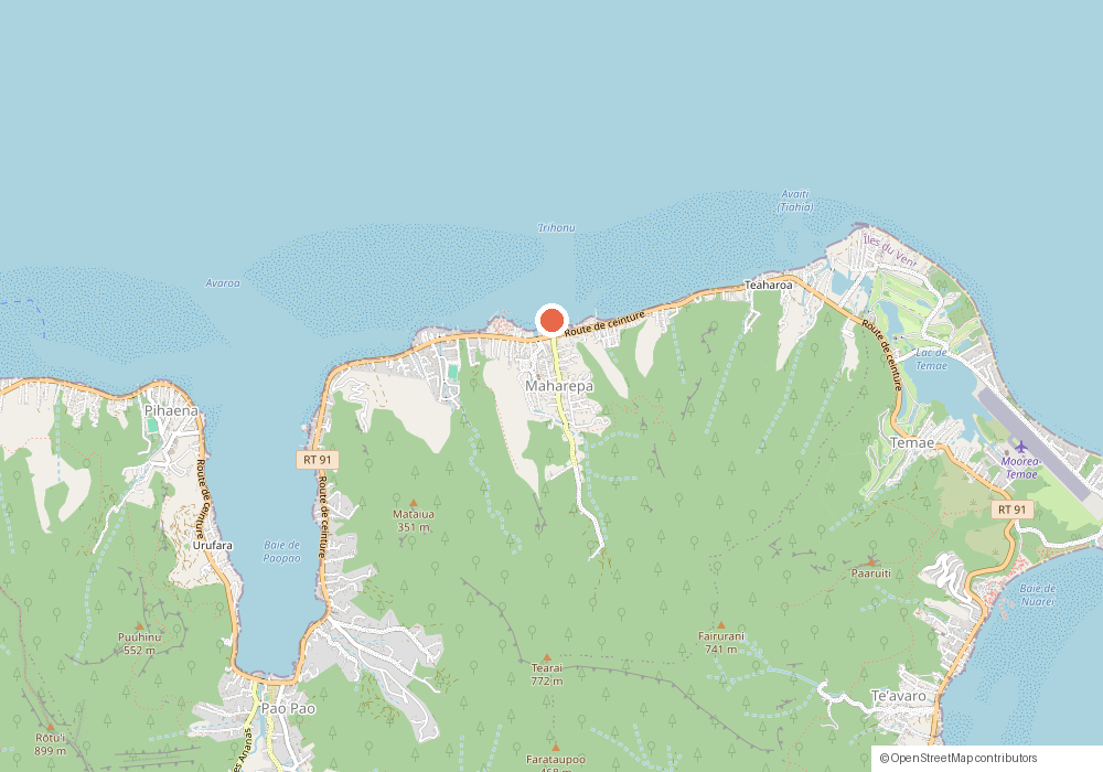 Carte de la côte nord de Moorea : la maison à Maharepa, entre l’aéroport et la baie de Cook